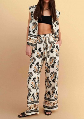 Attrattivo γυναικεία παντελόνα με floral print - 9923140 Εκρού