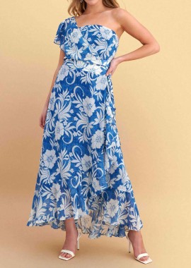 Attrativo γυναικεία maxi φούστα με floral print και βολάν - 9923168 Μπλε Σκούρο