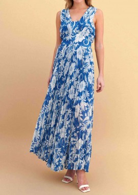 Attrativo γυναικείo maxi αμάνικο φόρεμα με floral print - 9923169 Μπλε Σκούρο