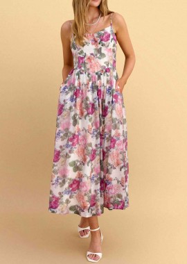 ATTRATTIVO - Attrativo γυναικεία midi αμάνικο φόρεμα με floral print - 9923208 Ροζ