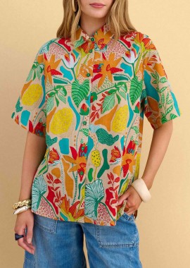 Attrativo γυναικείο πουκάμισο με floral print - 9923298 Μπλε