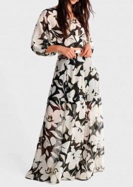 'ALE - 'ALE γυναικεία maxi φούστα με floral print και διαφάνεια - 8923050 Ασπρόμαυρο