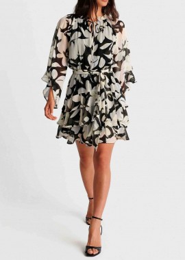 'ALE - 'ALE γυναικείο mini φόρεμα με floral print - 8923051 Ασπρόμαυρο