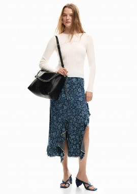 DESIGUAL - Desigual γυναικεία midi φούστα denim με floral print
