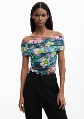 Desigual γυναικεία μπλούζα με carmen λαιμόκοψη και floral print Slim Fit 