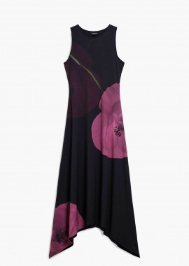 DESIGUAL - Desigual γυναικείο midi αμάνικο φόρεμα με floral print και ασύμμετρο τελείωμα