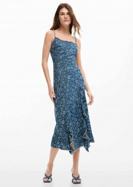DESIGUAL - Desigual γυναικείο midi denim αμάνικο φόρεμα με ασύμμετρο τελείωμα