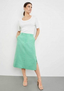 GERRY WEBER - Gerry Weber γυναικεία midi φούστα από λινάρι με άνοιγμα στο πλάι A-line - 211005-66225 Πράσινο