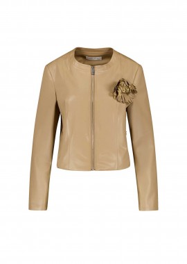 GERRY WEBER - Gerry Weber γυναικείο jacket faux δέρμα με απλικέ λουλούδι - 430026-31227 Μπεζ