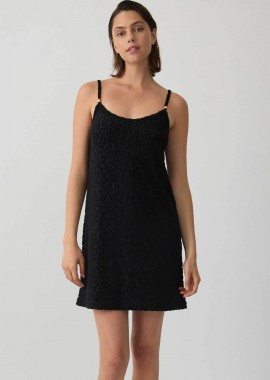 Minerva γυναικείο mini φόρεμα αμάνικο πετσετέ με leopard pattern - 90-53341-002-045 Μαύρο