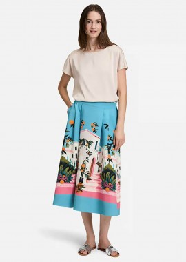 BETTY & CO γυναικεία midi φούστα με ελαστική μέση και all-over print - 9042/3214 Γαλάζιο