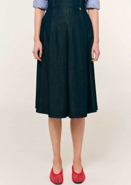 FOREL - Forel γυναικεία φούστα midi denim με πιέτες - 082.00.01.012 Μπλε Σκούρο