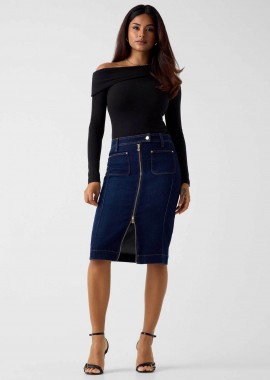 GUESS - Guess γυναικεία midi denim φούστα Regular Fit - W6RD0UD6881 Denim Blue