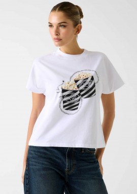 GUESS - Guess γυναικείο T-shirt με ανάγλυφο print και στρας Regular Fit - W6RI28I3Z14 Λευκό