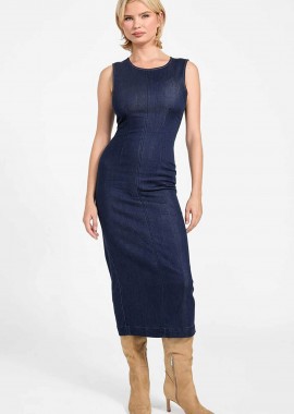 GUESS - Guess γυναικείo midi αμάνικο denim φόρεμα Slim Fit - W6RK72D6980 Denim Blue Σκούρο