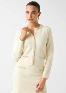 Guess γυναικεία ζακέτα με κουμπιά απο στρας Regular Fit - W6RR42Z4422 Κρέμ
