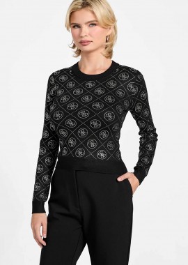 GUESS - Guess γυναικείο πουλόβερ με all-over logo print - W6RR66Z3JD2 Μαύρο