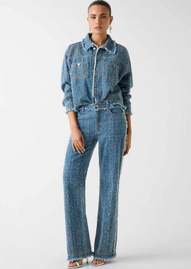 Guess γυναικείο tweed τζιν παντελόνι πεντάτσεπο Wide Leg - W6RA3ED6871 Denim Blue
