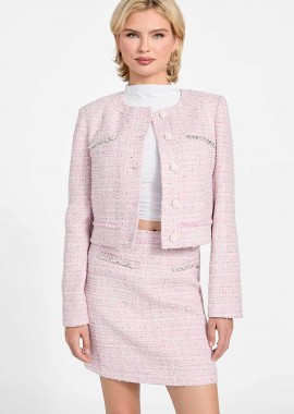 Guess γυναικείο jacket tweed με διακοσμητικές χάντρες - W6RL54WJ632 Ροζ