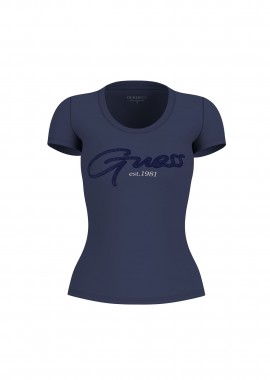 GUESS - Guess γυναικείο T-shirt με ανάγλυφο λογότυπο Slim Fit - W6GI14K3033 Μπλε Σκούρο