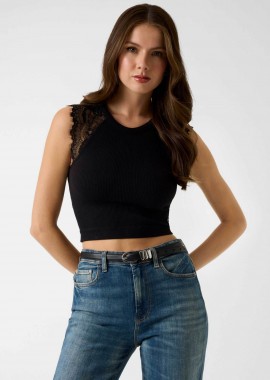 Guess γυναικεία αμάνικη μπλούζα Slim Fit - W6GZ01Z0606 Μαύρο