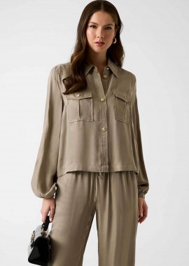 GUESS - Guess γυναικείο πουκάμισο μονόχρωμο Regular Fit - W6GH22W1789 Καφέ Ανοιχτό