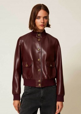 TWINSET - Twinset γυναικείο faux leather jacket με κουμπιά - 252TP2232 Μπορντό