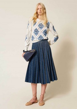 TWINSET - Twinset γυναικεία midi φούστα πλισέ - 261TP2350 Denim Blue