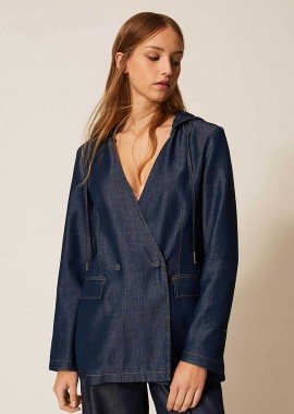 TWINSET - Twinset γυναικείο σακάκι denim με κουκούλα - 261LL2QAA Μπλε
