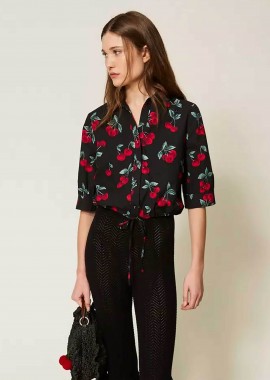 TWINSET - Twinset γυναικείο πουκάμισο ποπλίνα με all-over print - 261TT2593 Μαύρο