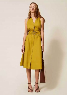 Twinset γυναικείο midi αμάνικο φόρεμα σεμιζιέ - 261TT2223 Λαδί
