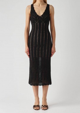Twinset γυναικείο midi αμάνικο φόρεμα lurex πλεκτό - 261TT3322 Μαύρο