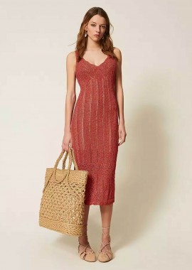 TWINSET - Twinset γυναικείο midi αμάνικο φόρεμα lurex πλεκτό - 261TT3322 Μπορντό