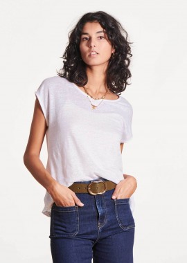 La Fée Maraboutée γυναικείο λινό T-shirt μονόχρωμο Straight Cut - FH-TS-VIRANO Λευκό