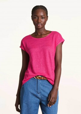 LA FEE MARABOUTEE - La Fée Maraboutée γυναικείο λινό T-shirt μονόχρωμο Straight Cut - FH-TS-VIRANO Φούξια