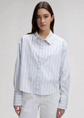 LEE - Lee® γυναικείο πουκάμισο cropped με ριγέ σχέδιο Regular Fit - 112376967 Μπλε Ανοιχτό