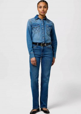 Wrangler® γυναικείο τζιν παντελόνι πεντάτσεπο Straight Fit - 112371166 Denim Blue