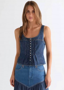 Wrangler® γυναικεία denim μπλούζα αμάνικη με σούρες Slim Fit - 112378136 Denim Blue