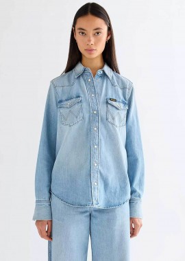 WRANGLER - Wrangler® γυναικείο πουκάμισο με τσέπες Regular Fit - 112378146 Denim Blue Ανοιχτό