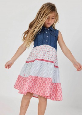 Boboli παιδικό φόρεμα με denim λεπτομέρεια - 303130 Denim Blue Σκούρο