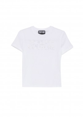 VERSACE JEANS COUTURE - Versace Jeans Couture γυναικείο T-shirt με logo print και στρας - 80HAHT09CJ03T Λευκό