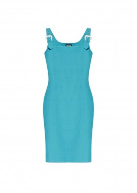 VERSACE JEANS COUTURE - Versace Jeans Couture γυναικείο mini φόρεμα μονόχρωμο με ανάγλυφες αγκράφες - 80HAO943J0198 Τυρκουάζ