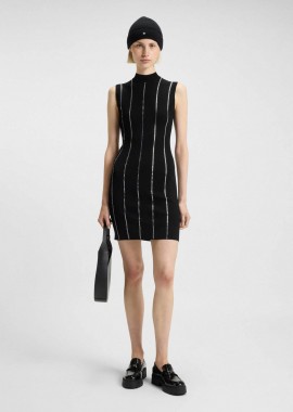 Hugo Boss γυναικείο πλεκτό mini φόρεμα αμάνικο με ρίγες από στρας Slim Fit 