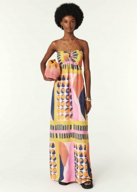 ba&sh γυναικείο maxi φόρεμα strapless με all-over πολύχρωμα geometric prints 