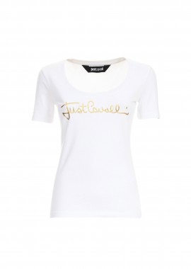 JUST CAVALLI - Just Cavalli γυναικείο T-shirt με logo στο στήθος - 80PAHT02CJ502 Λευκό