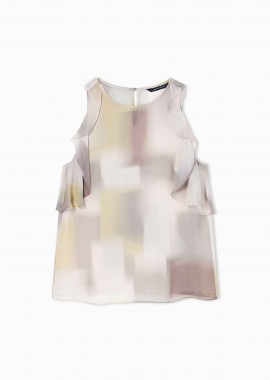 ARMANI EXCHANGE - Armani Exchange γυναικεία αμάνικη μπλούζα με βολάν και all-over print - XW001965AF21554 Μπεζ