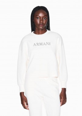 ARMANI EXCHANGE - Armani Exchange γυναικεία μπλούζα φούτερ με λογότυπο από στρας - XW002049AF21298 Λευκό