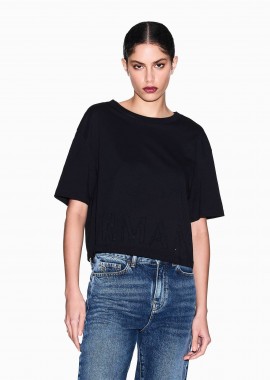 ARMANI EXCHANGE - Armani Exchange γυναικείο cropped T-shirt με λογότυπο από στρας Regular Fit - XW001709AF17172 Μαύρο
