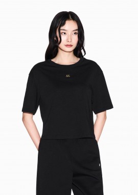 ARMANI EXCHANGE - Armani Exchange γυναικείο cropped T-shirt με monogram Regular Fit - XW001836AF10356 Μαύρο