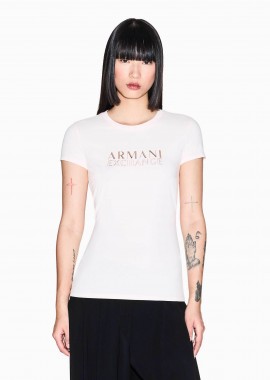Armani Exchange γυναικείο T-shirt με μεταλλικό λογότυπο Slim Fit - XW001837AF16294 Λευκό